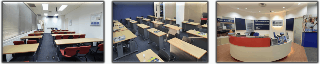 Aventis classroom facilities, including teaching spaces and reception area.