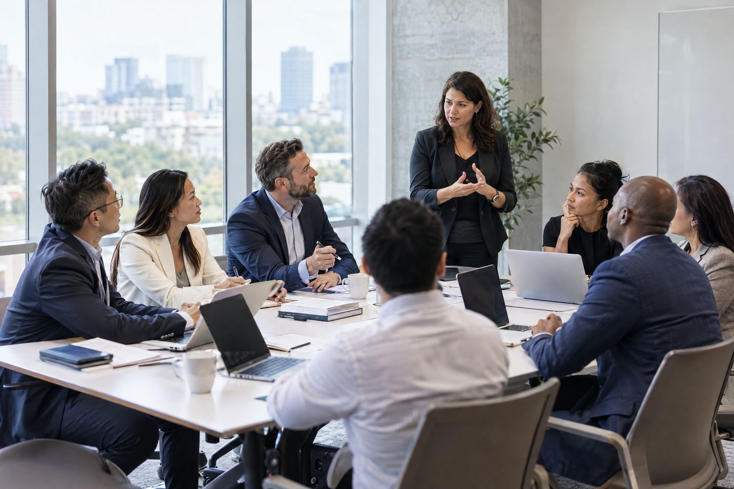 Working professionals in a postgraduate seminar discussion